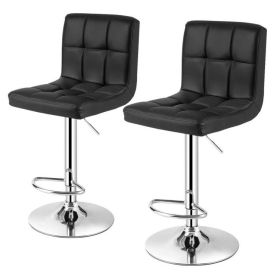 Set of 2 Modern Adjustable Height Bar Stools with Black PU Leather Swivel Seat Set of 2 Modern Adjustable Height Bar Stools with Black PU Leather Swivel Seat