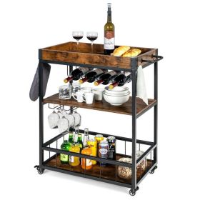 Modern Industrial Metal Wood Rolling Kitchen Wine Rack Bar Serving Cart Modern Industrial Metal Wood Rolling Kitchen Wine Rack Bar Serving Cart
