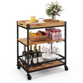 Modern Metal Wood Shelf Kitchen Serving Bar Cart with Removable Top Tray Modern Metal Wood Shelf Kitchen Serving Bar Cart with Removable Top Tray